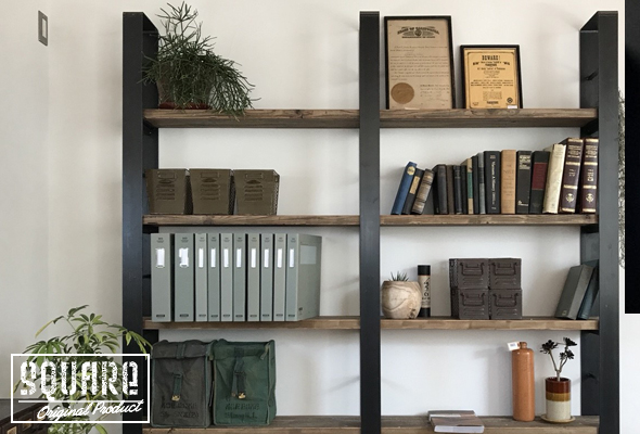 ≪シェルフ≫【ウォール・ブックシェルフ USED足場板×アイアン/2m×2m