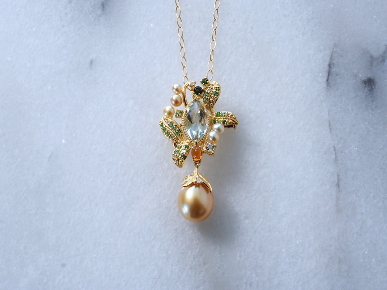 K18ブローチ、トップ南洋ゴールド パール付き K18ブローチ、トップ南洋