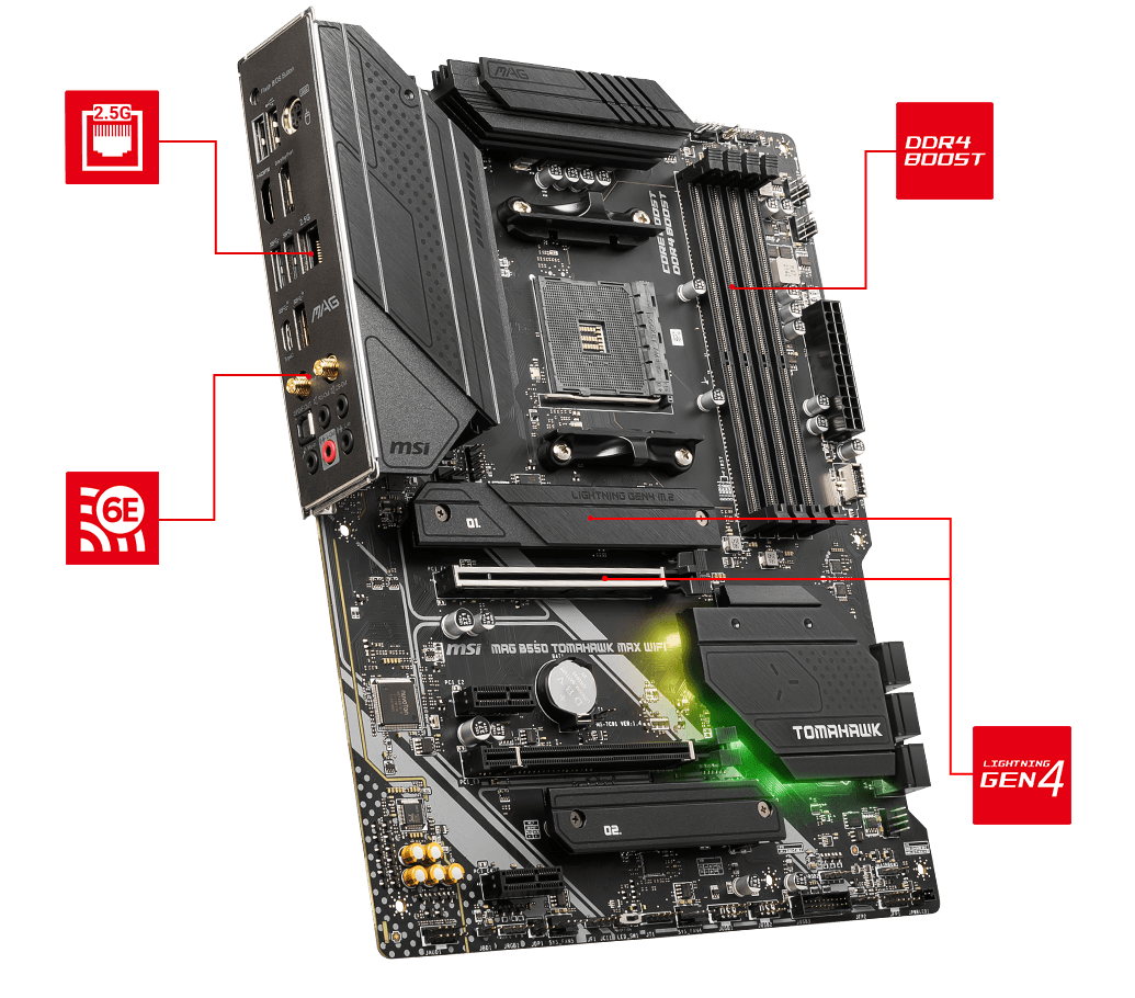 MSI MAG B550 TOMAHAWK MAX WIFI AMD AM4 DDR4 Lightning Gen 4 M.2