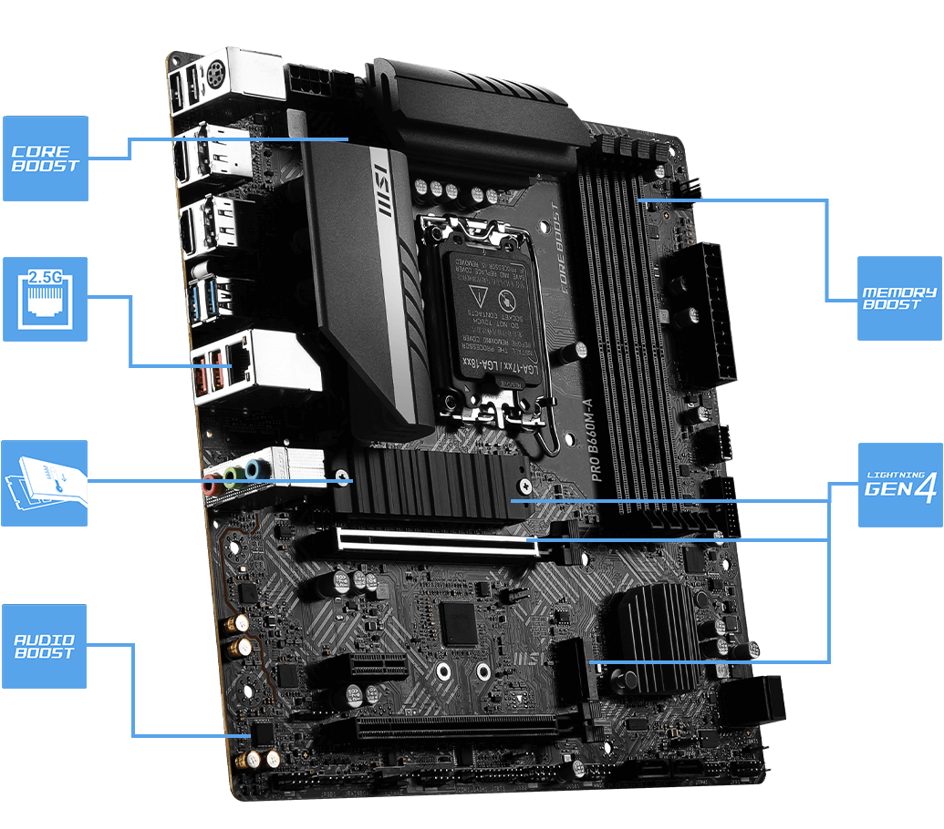 PRO B660M-A Motherboard M-ATX - Intel 12th Gen Processors