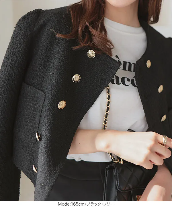 ダブルボタンツイードジャケット [K1293] - レディースファッション