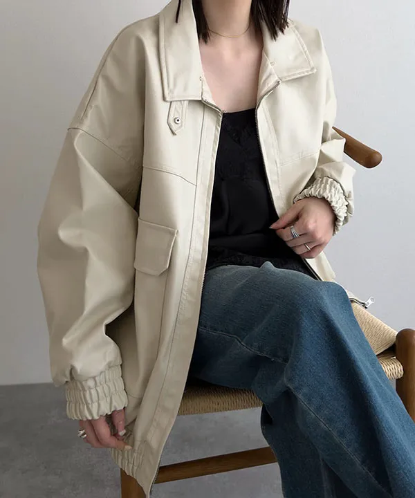 フェイクレザージップアップブルゾン [K1326] - レディース