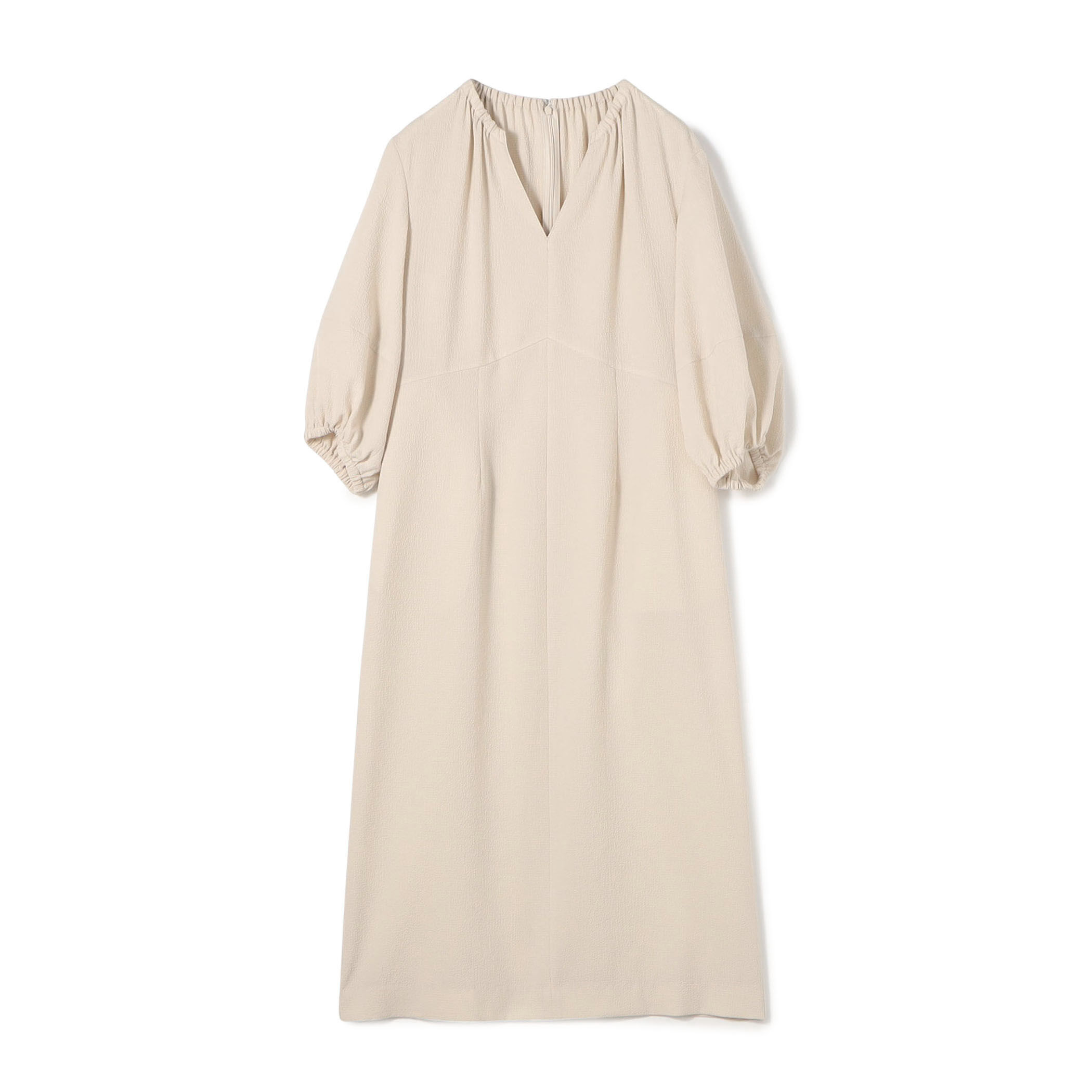 コンパクトサッカー ギャザーVネックワンピース｜トゥモローランド