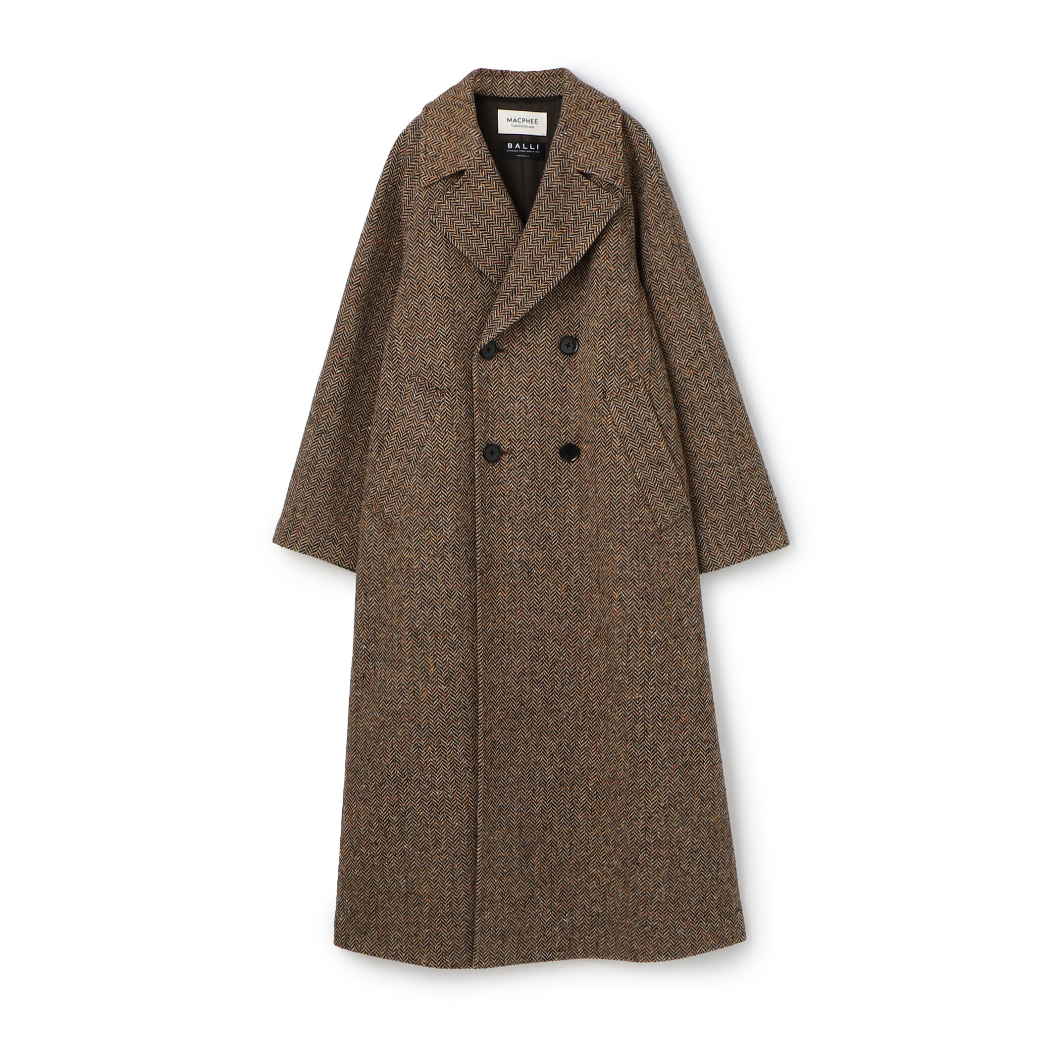 カラーネップヘリンボーン ダブルブレストロングコート