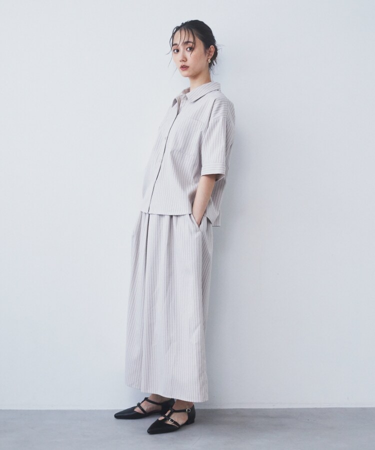 ◇【ワンピ―ス風/スタイルUP】シャツ×パンツセットアップ/洗濯機OK