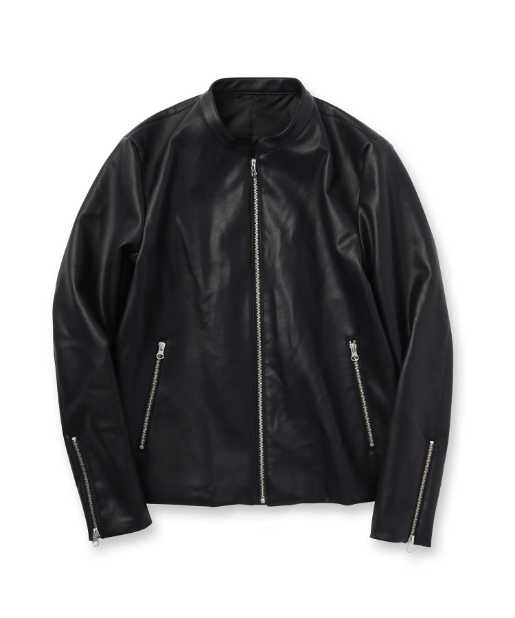 WEB限定】シンセティックレザーシングルライダースジャケット