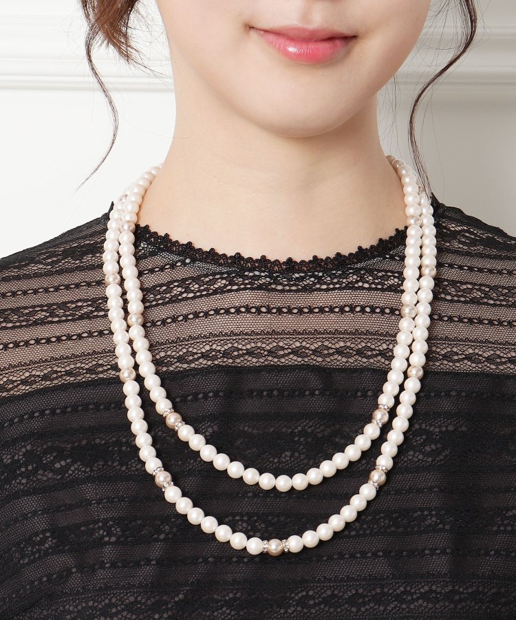 東京ソワール 日本製 2連ロングネックレス 【結婚式・ゲストドレス