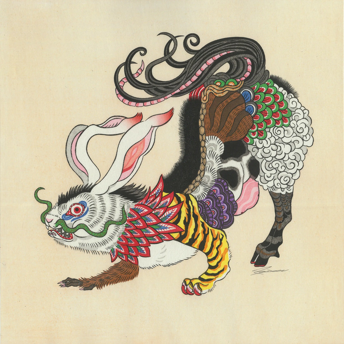 美術品 絵画 「三日月のZOO(バク)」 美術品 絵画 「三日月のZOO