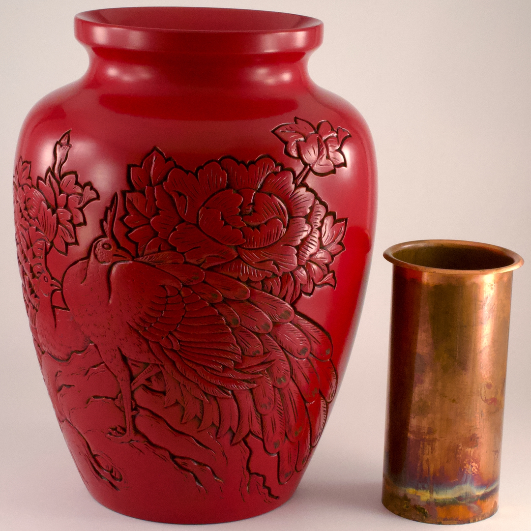 中国 美術 骨董 ベスト 堆朱 壺 赤壺 工芸品 民芸品 彫刻 花柄 花瓶