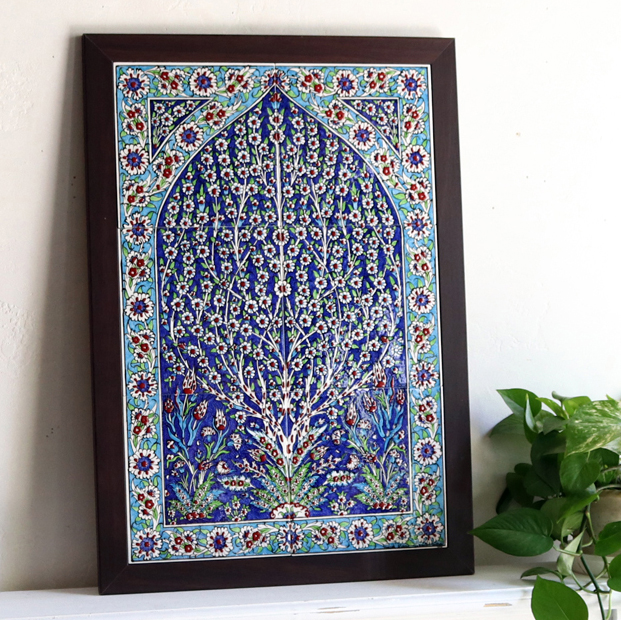 キリムスタイル / トルコ陶器 手書き6枚タイル H67×W45×D1.5cm プラム