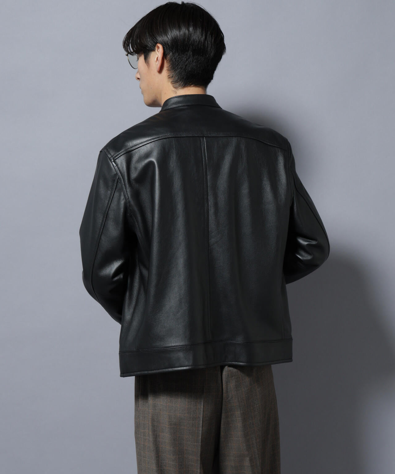 ラムナッパレザーバンドカラーライダースジャケット