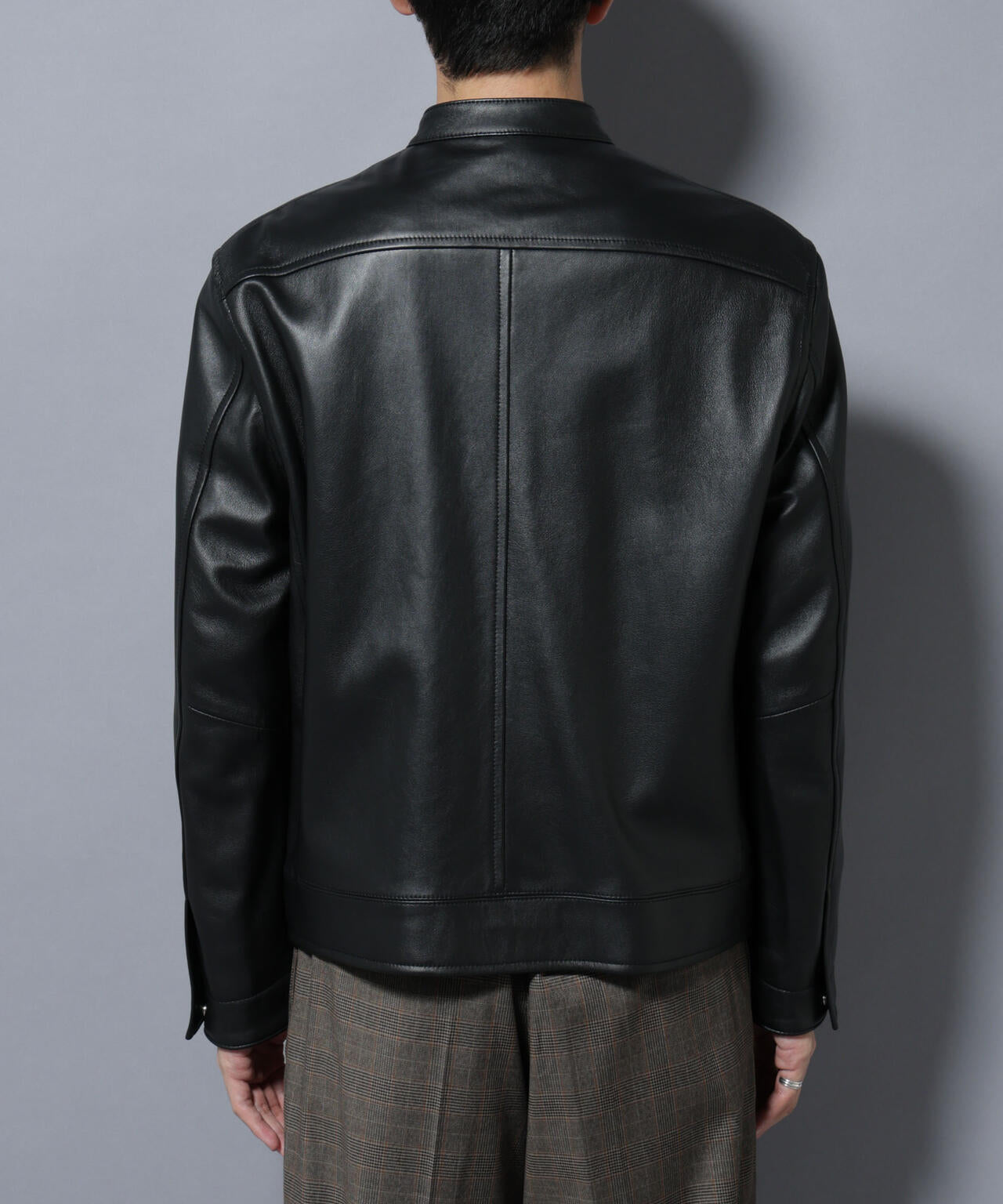 ラムナッパレザーバンドカラーライダースジャケット