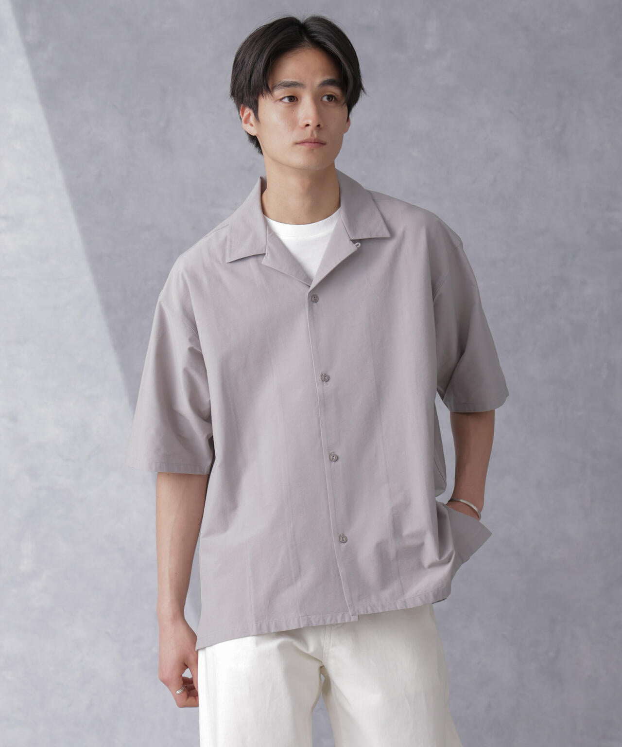ストレッチ ワイド オープンカラー シャツ 半袖(セットアップ可)