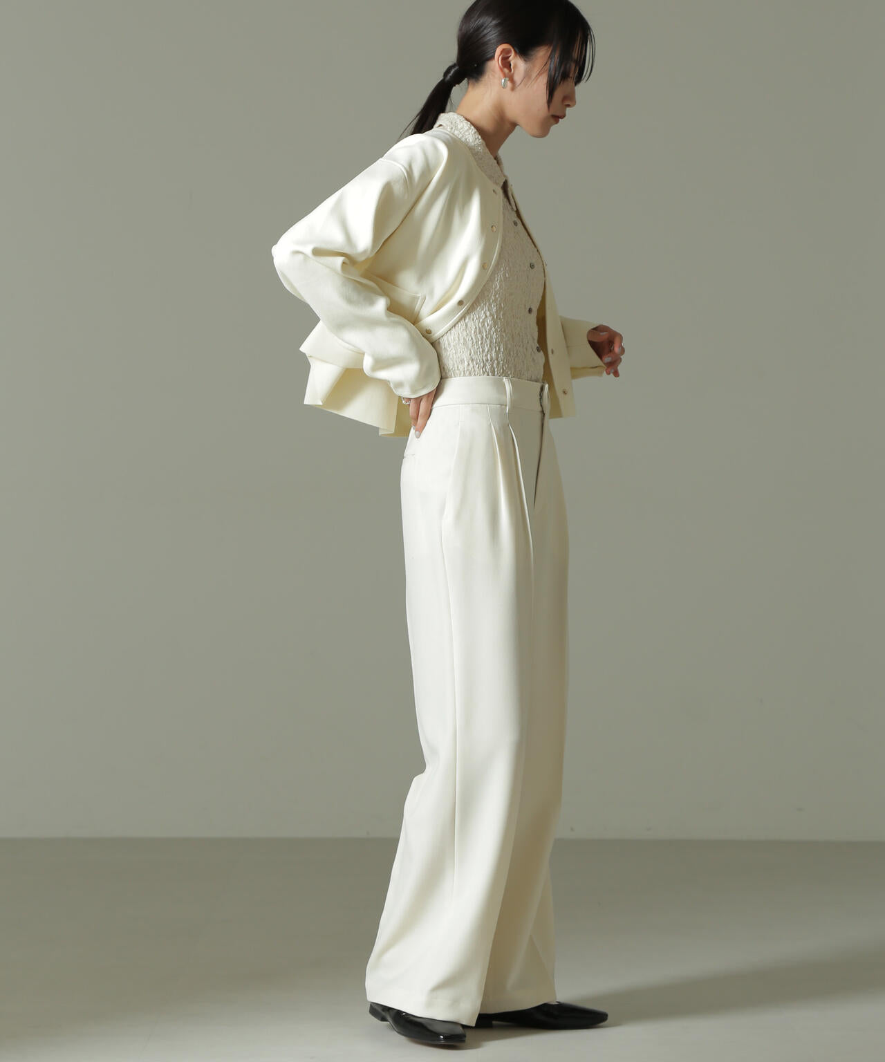 ウール ライク タック ワイドパンツ