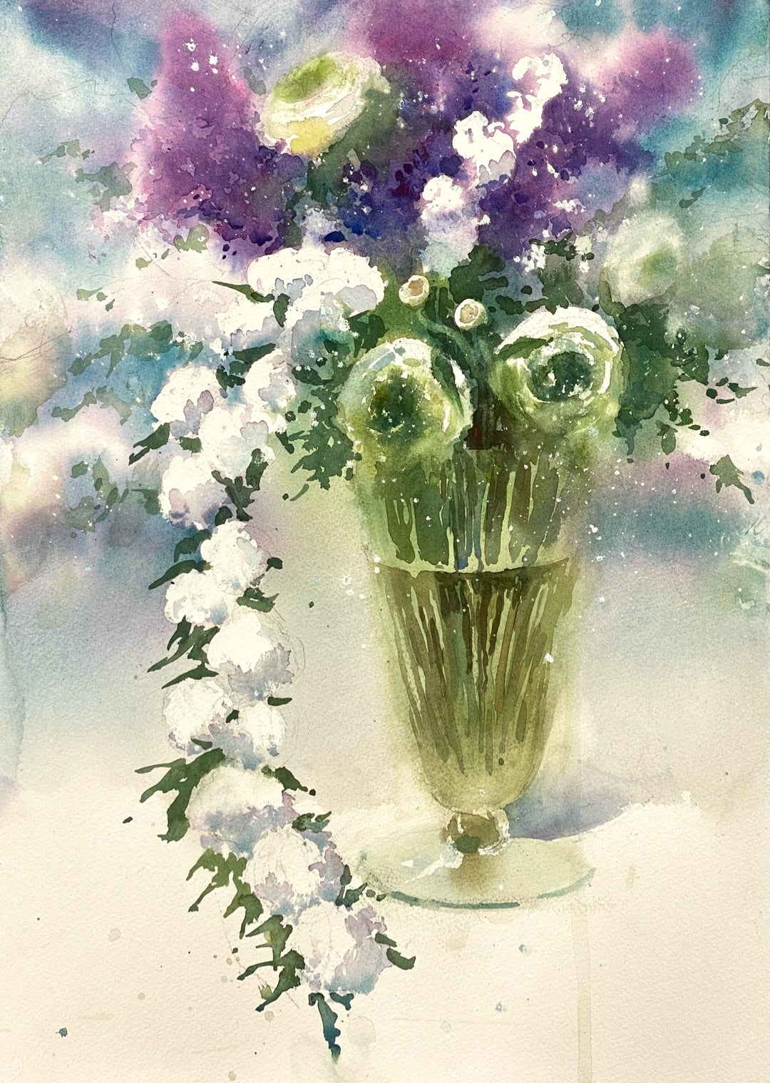 人気ブランド 白い花の水彩画 【水彩画 （白い花の描き方 シルバー