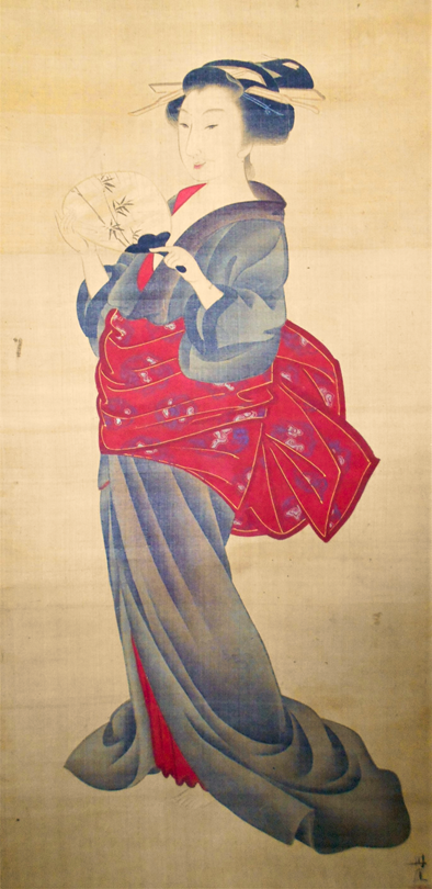 浮世絵『古いガラス絵 美人画』（30×25㎝）江戸期 肉筆 ビードロ絵 錦絵