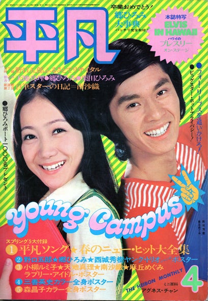 平凡5月号第4付録 ポスター 西城秀樹 麻丘めぐみ 1973年