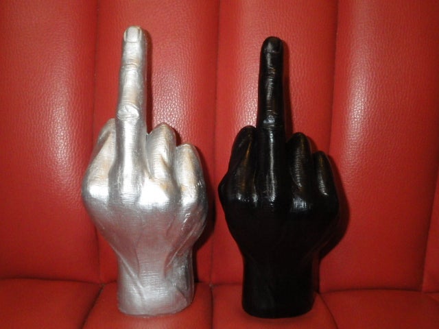 ファックサイン☆置物☆銀黒☆27☆ミドルフィンガー☆Fuck☆雑貨