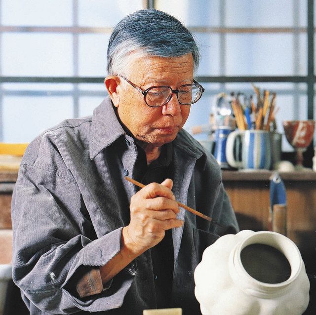 人間国宝 加藤卓男鑑 幸兵衛窯 三彩双耳花入 共箱