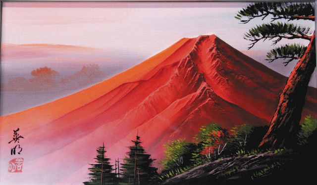 赤富士 百瀬善明 3D 立体画 風景画 絵画 日本画 富士山 盛り絵 美術品