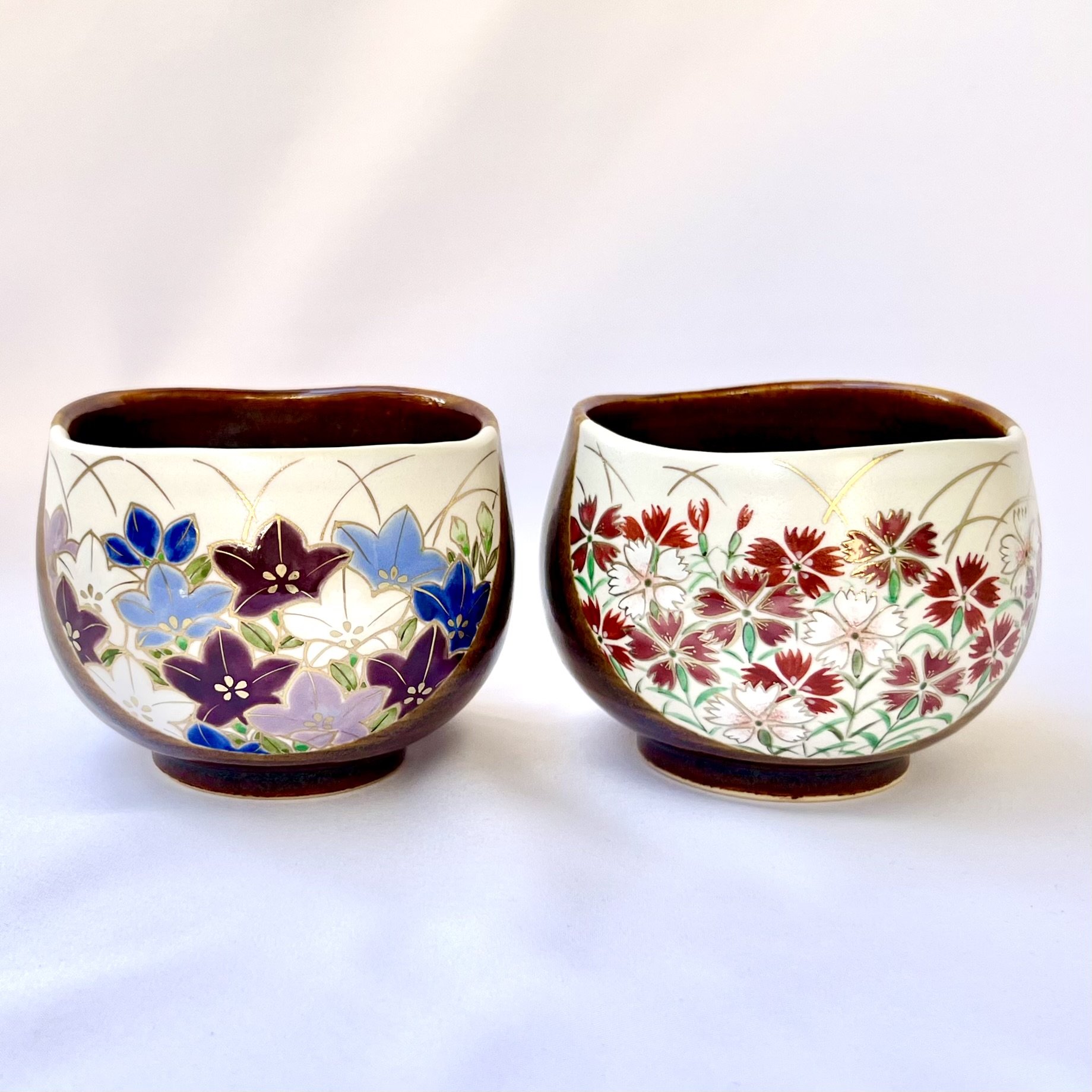 絵付抹茶茶碗（萬葉四季花）清水焼・岩崎起久雄絵付 【公式通販】