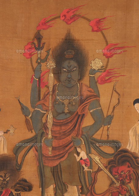 青面金剛明王（仏画） 絹本 掛軸 ◇合わせ箱◇（青面金剛） 青面