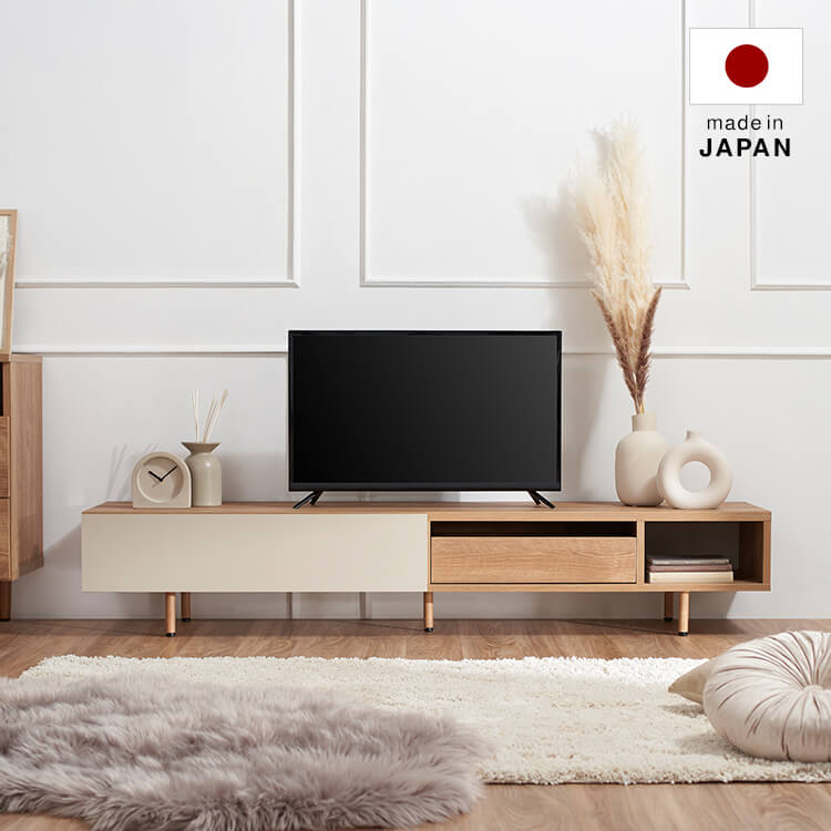 LOWYA モダンテレビ台 ナチュラルウッド仕上げ 完成品】たっぷり収納が