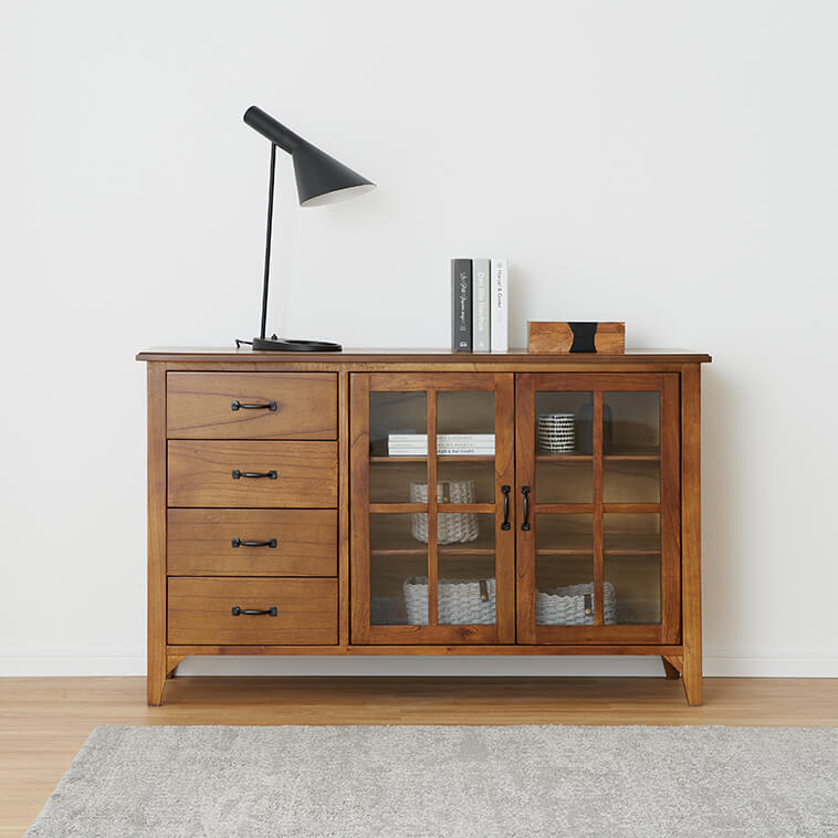 アンティーク調 ヴィンテージ木製キャビネット 2段サイドチェスト 塩川