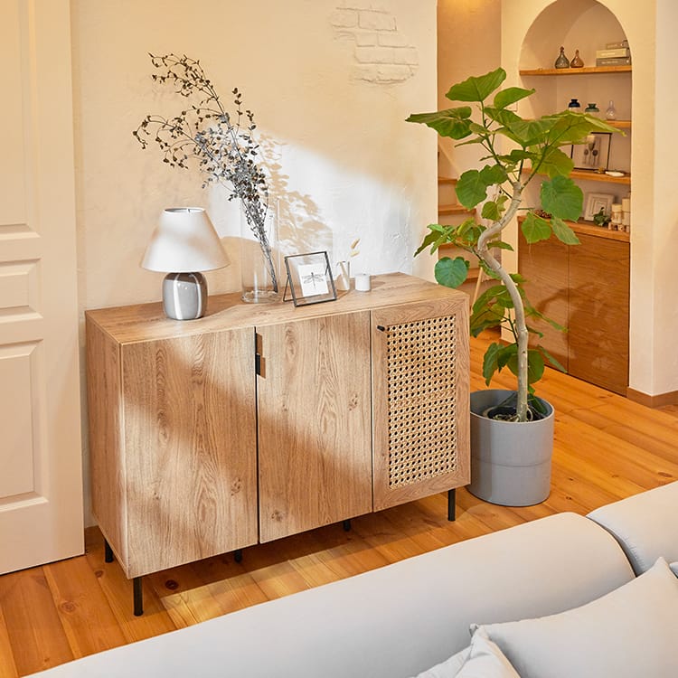 LOWYA】引取り可！ラタン調キャビネット LOWYA（ロウヤ） 収納棚