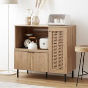 食器棚(幅90cm) 木製キッチンキャビネット ラタン調カップボード ロー