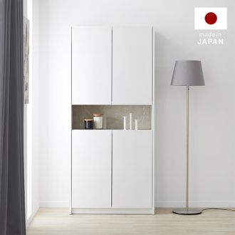 ハイタイプキャビネット（ホワイト×ストーン調） 日本製で半完成品でお