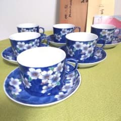 希少 有田焼 深川製磁 カップ&ソーサー 6客 金彩 桜 オールド 箱付