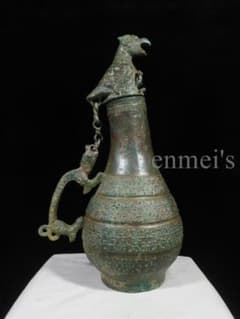 中国古美術 【戦国青銅器 鳥蓋瓠壺】青銅禮器 酒器 唐物 古玩 逸品