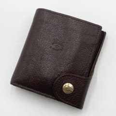 極美品 イルビゾンテ 折り財布 オールレザー ロゴ刻印 ダークブラウン