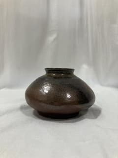 陶器製 花瓶 赤褐色 黒 茶色 グラデーション オブジェ 昭和 レトロ