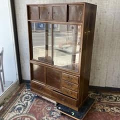昭和レトロ 茶箪笥 茶棚 ガラス扉 サイドボード 古家具 飾り棚