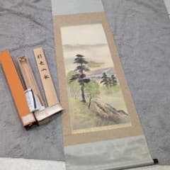 未使用】斎藤竹渓 彩色山水 掛軸 肉筆 日本画 桐箱・保証書付 四季山水