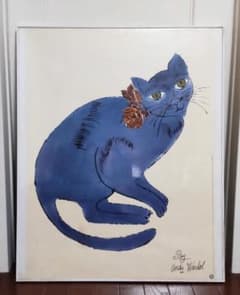 希少・絶版／限定版 アンディ・ウォーホル 猫 青 リトグラフ 1996 額装