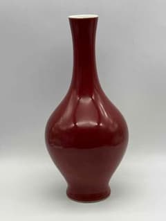 清康熙時代 【大清康熙年製】在銘 火焔紅釉橄欖瓶 紅釉大瓶郎窯紅釉 (A