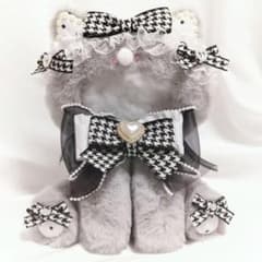 ハンドメイド おすわりぬい服 15cm〜16cm グレー×千鳥柄×猫耳 - メルカリ