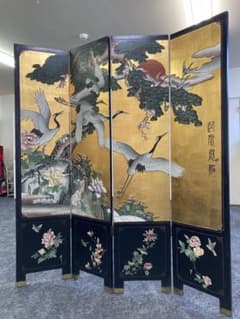 TI様専用】中国骨董貴重品！ 美しい鶴と花の屏風 四つ折り I-607
