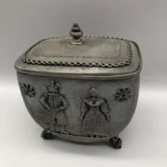 アンティークAntik SKS Zinnドイツ製すず錫ピューター蓋付き小物入れ