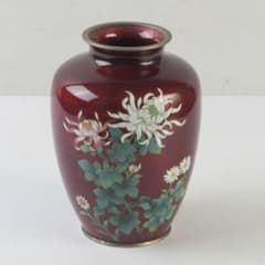 七宝焼 CLOISONNE刻印 赤透四君子文 花瓶 V 9875 - メルカリ