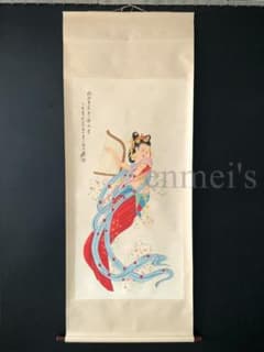 中国古美術・純手描き四尺人物掛軸・国画・張大千印款・宣紙・賞物