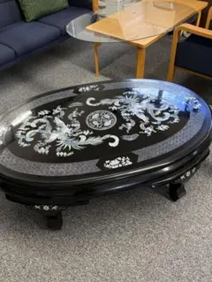 螺鈿細工 テーブル 机 座卓 豪華 「黒うるし地」に「螺鈿細工（らでん