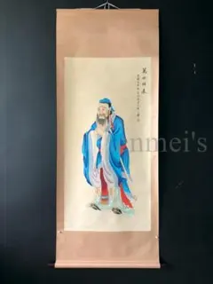 中国古美術・四尺人物と植物掛軸・水墨画・張大千印款・書道品・賞