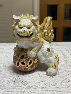 九谷焼 獅子 シーサー 高さ約40cm 大きめ 縁起物 伝統工芸品 置き物