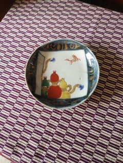 古伊万里金彩色絵瓢箪から駒図柄盃洗江戸期