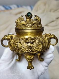 946 銅製大明宣徳年製龍紋香炉時代物