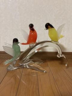 クリスタルガラス カラフル鳥置物オブジェムラーノガラスベネチアンガラス